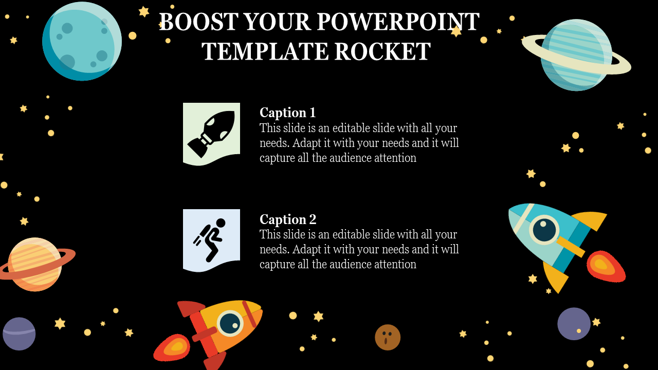 PowerPoint Template Rocket  model and Google Slides for Bold Ideas